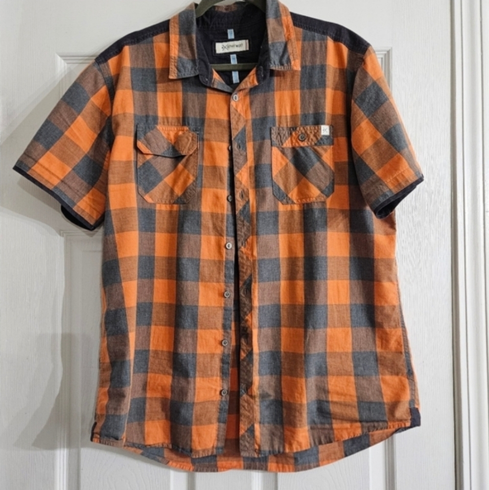 Departwest Orange and Gray Checkered Men's Shirt